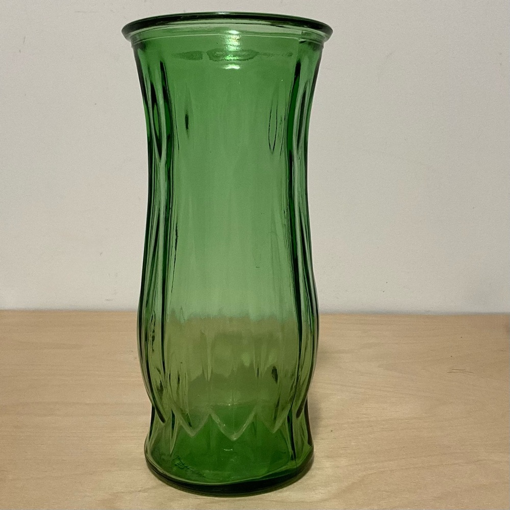 E.O. Brody Emerald Green Ribbed Glass Vase | Mid Century Pressed Glass